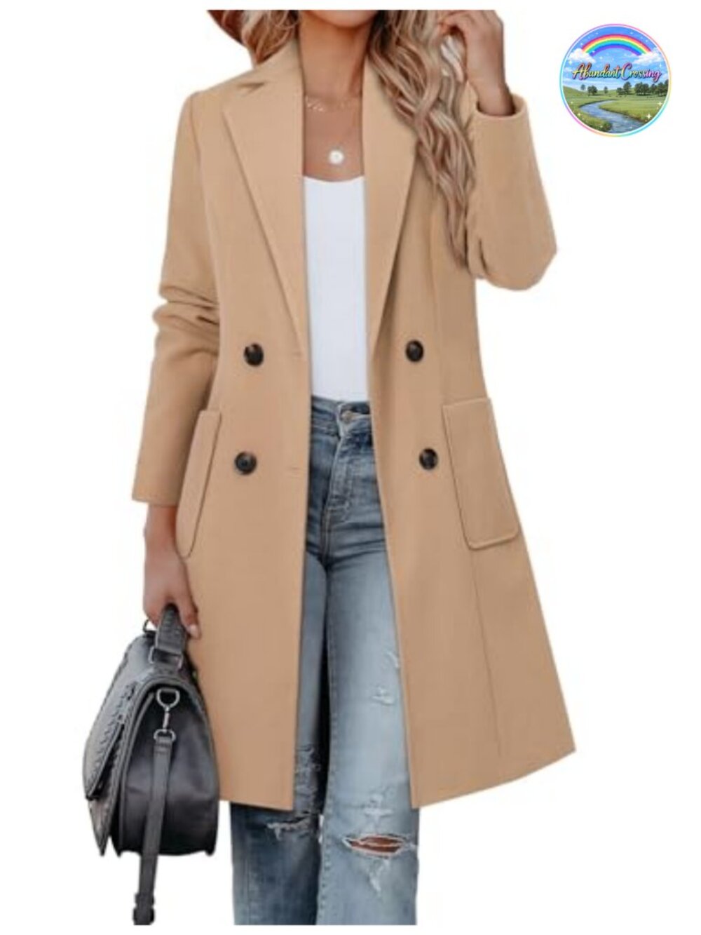 Wool Blend Long Peacoat Double Breasted Winter Coat Notch Lapel